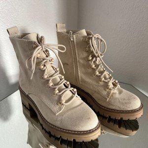 Tan Canvas Combat Boots Rubber Sole